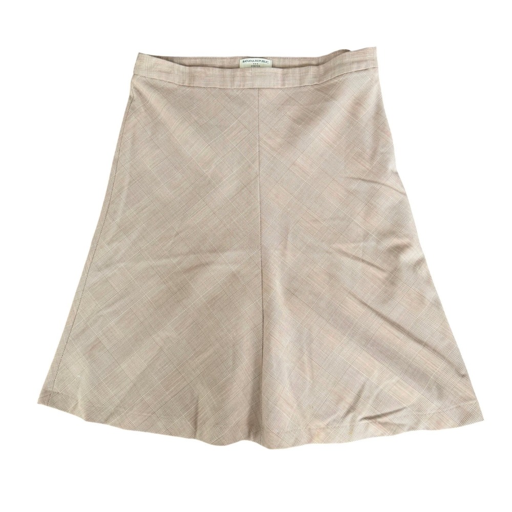 Banana Republic Tan Plaid Wool Blend A-Line Skirt Size 8 Collegiate Preppy